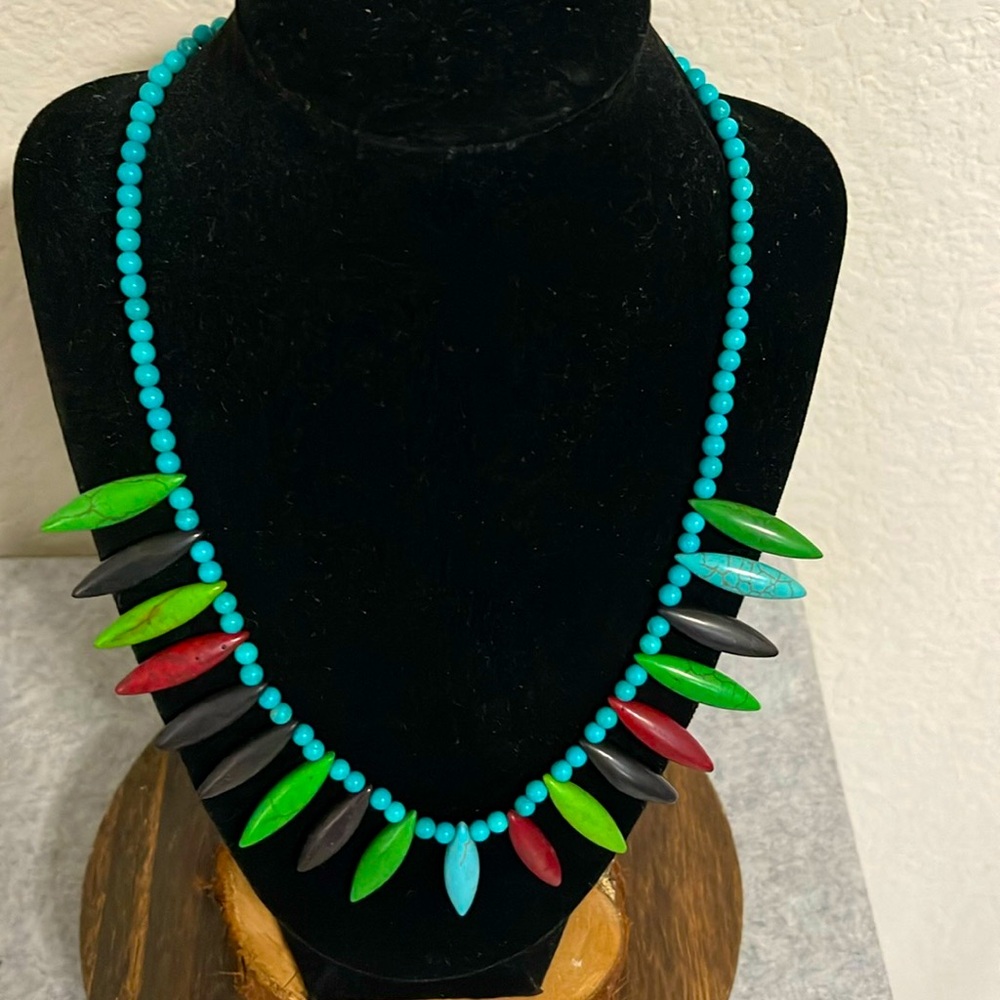 Beaded Necklace (20 inches)with Multi Color Howlite Gemstone Chips